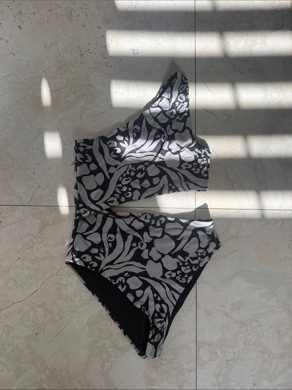 Beach Riot Black & Grey One-Shoulder One-Piece Swimsuit